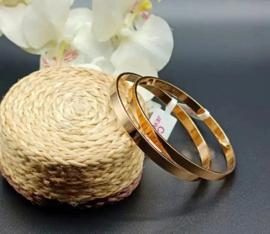Pack Of 2 Pair Of Bangles Kara Plain Golden Color Stainless Steel High Quality Gold Plated